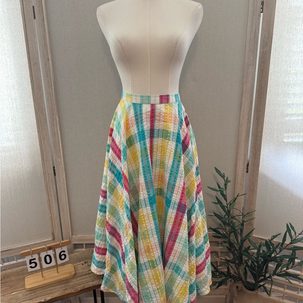 crown & ivy Multicolor Plaid A-Line Midi Skirt